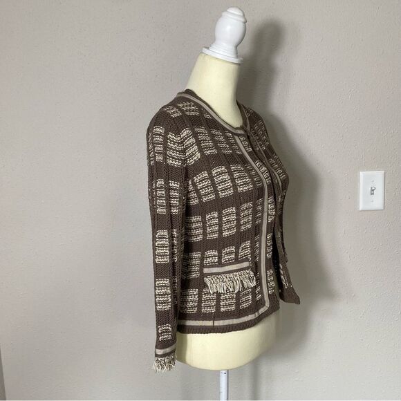 Chico's Chunky Knit Bell Sleeve Hook Front Fringe Cardigan Women's Size XS - Picture 6 of 16